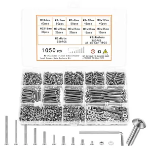 1050 count M3 Screws Kit, M3 Machine Screws and Nuts and Washers Set,  Button  Socket Cap Screws Nuts and   Kit, Stainless Steel Metric Screw , Fully Threaded