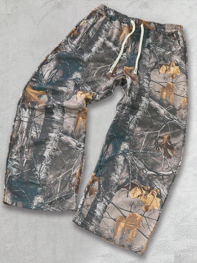 Men's Plants Print Drawstring Waist Sweatpants, Regular Fit Casual Comfy Pants for Daily Outdoor Wear, Men's Trousers for All Seasons, Pants for Men