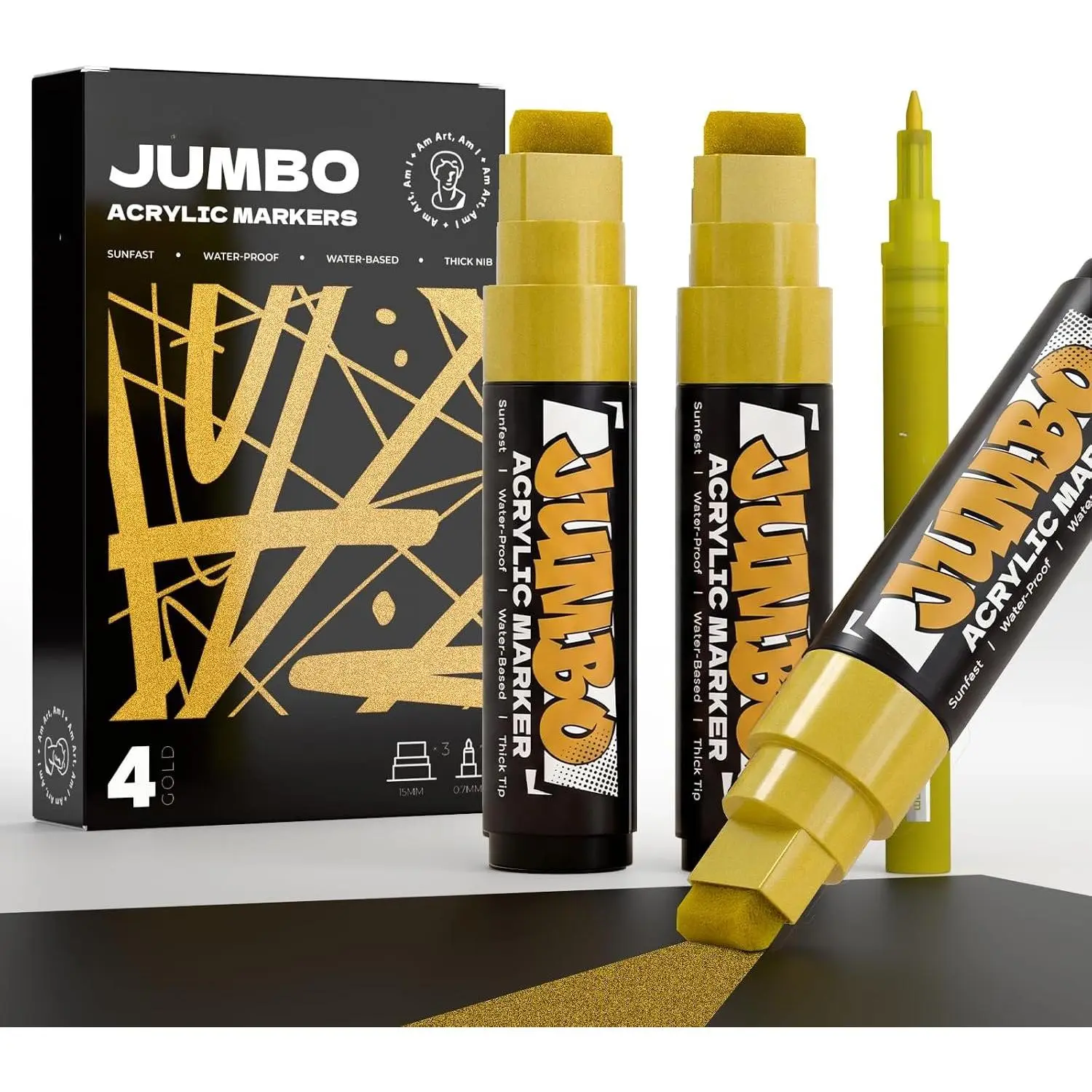 4 count   Poster Marker Set, 15mm Wide Tip and 0.7mm Fine Tip,   Markers for Rock, Fabric, Window, Metal, Banner