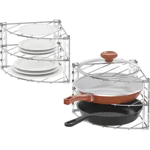 Deco Brothers 3-Tier Counter and Cabinet Corner Shelf Organizer, 2 Pack, Chrome