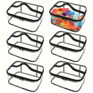 Clear Toy Storage Bag with Lid, Dustproof Stackable, 6 Counts/set Multifunctional Storage Box for Puzzle, Building Block, School Supplies & Craft, Plastic Containers