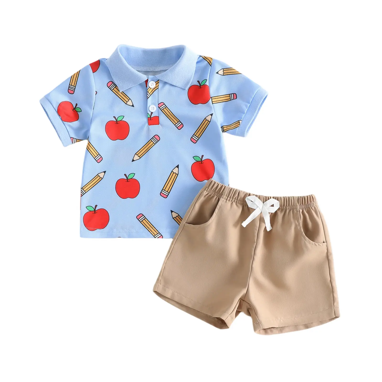 Canrulo Toddler Baby Boy Back To School Outfit Pre K Clothes First Day of School Short Sleeve Polo Shirt and Shorts Set