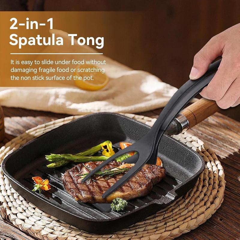 2-in-1 Silicone Shovel & Tweezers Tongs - Black Egg Flipper Pancake Steak Turner Omelet Maker Spatula Fish French Toast Tongs for Home Kitchen Cooking Tools Utensils 2-in-1 Silicone Shovel & Tweezers Tongs - Black Egg Flipper Pancake Steak Turner Omelet Maker Spatula Fish French Toast Tongs for Home Kitchen Cooking Tools Utensils
