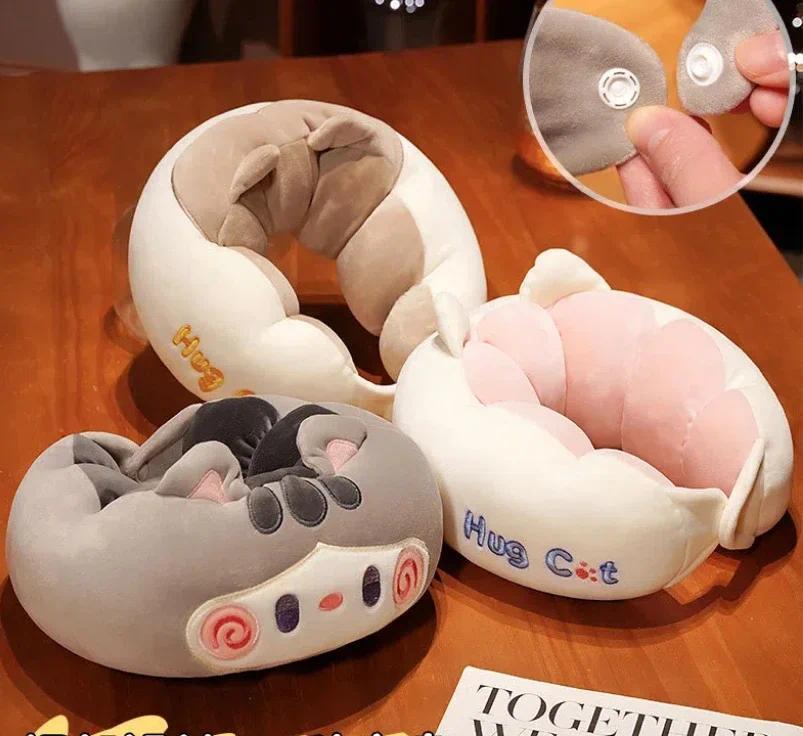 2026 Cute Sofa Cushion Cat Office Napping Pillow Cartoon Caterpillar U-shaped Pillow Crystal Velvet Portable Travel Neck Pillow