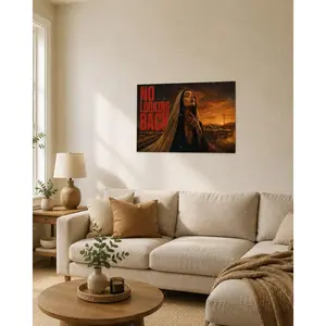 "No Looking Back" Canvas Wall Art, Road Trip Nun & Sunset Desert Print, Modern Aesthetic Living Room Bedroom Office Decor, Statement Poster Gift,wall decor,poster.