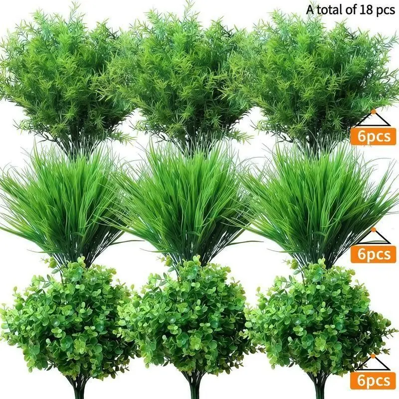 New 18-inch non-fading realistic plant greenery branches, 3 kinds of realistic simulated eucalyptus and shrubbery, UV-resistant realistic greenery, suitable for indoor and outdoor home gardens, courtyards, windowsills, flower boxes for Halloween and Chris