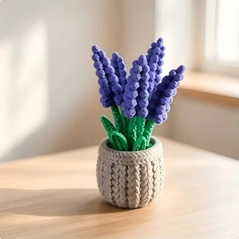 Eco-Friendly Pla Lavender Sculpture, Woven Texture Planter, 3D Printed Hyacinth Desktop Decor, Simple Assembly, Home & Garden Ornament Gift