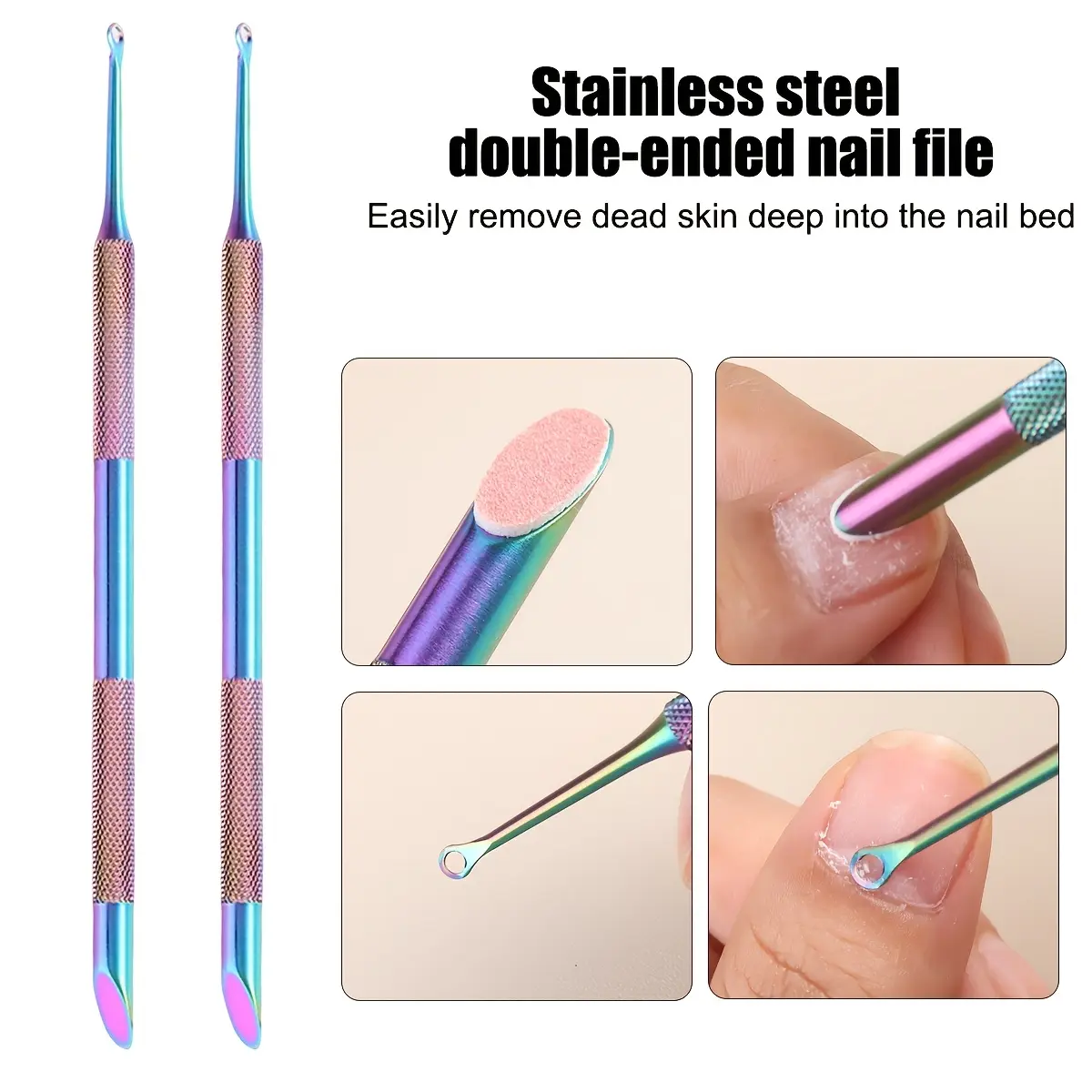 2pcs,Cuticle Remover • Manicure Tool Fork • Ultra-thin Scraper for Trimming Finger Edges • Russian Horseshoe Steel Cuticle Pusher • Stainless Steel Cuticle Remover