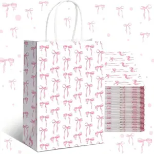 Pink gift paper bag with a handle and bow,perfect for women's gifts and festive occasions-Mother's Day,weddings,bachelorette parties, engagements,baby showers,gifts for women,2026 graduation ceremonies,Teacher's Day,and birthday presents.