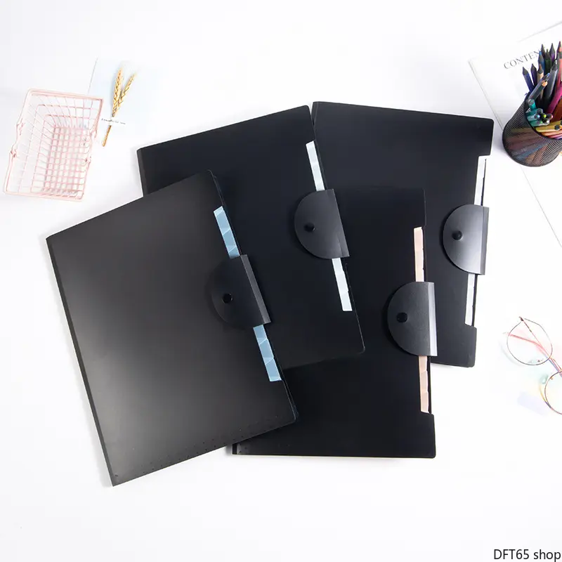 Round Flexible PP Accordion File Organizer with 12 Pockets, Waterproof A4 Document Holder with a Snap Closure, Portable for Office & School, No