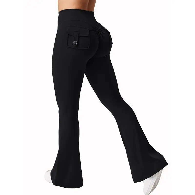 Women's High Waist Flare Leggings Butt Lifting Stretch Yoga Pants With Back Pockets