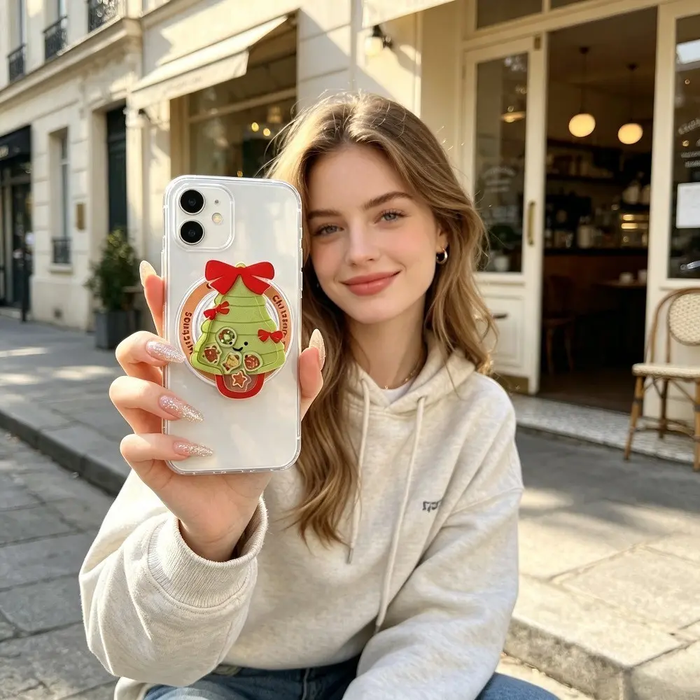 1-pack of cute cartoon Christmas stocking magnetic pop-up phone holders, a festive gift for desktop viewing and phone ring stand.