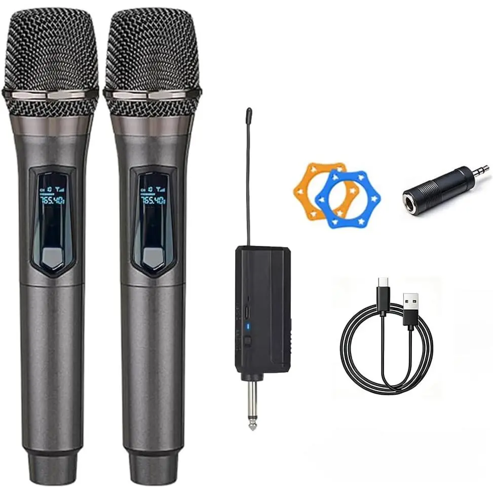 Karaoke Microphone, 8-Hour  Handheld Mic with Recharging Receiver & 3.5mm Adapter, Gray - for Singing, Parties,   Entertainment