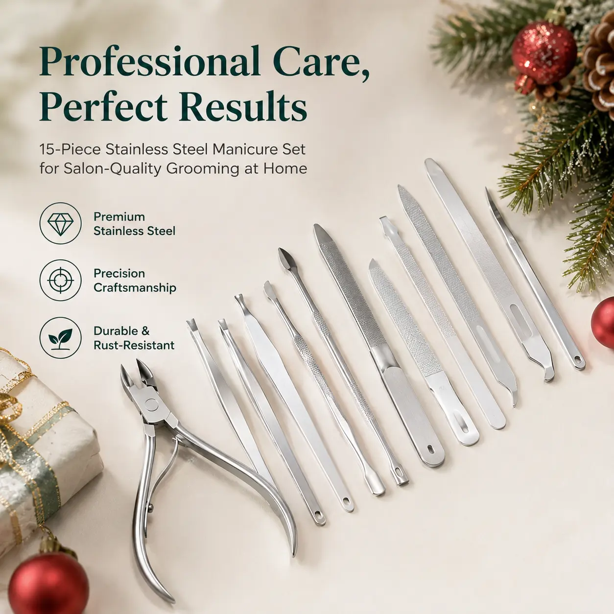 15Pcs/Set Cuticle Trimmer Cuticle Remover Cuticle Pusher,Stainless Steel Professional Pedicure Manicure Tools Cuticle Nippers Cutter Clippers Kit for Finger and Toe Nail,Christmas Gifts,Hand Tools Kits,Fathersdaygift-YY2