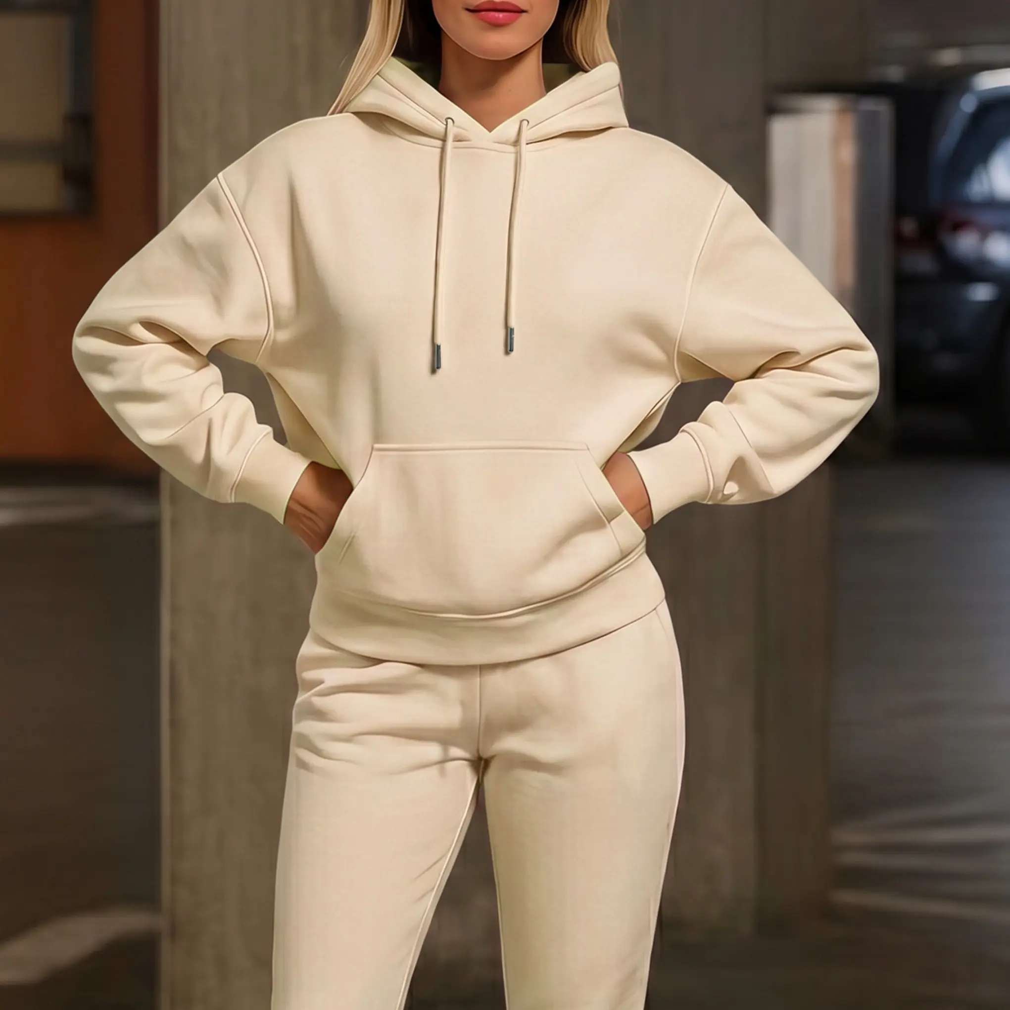 Women's Casual Hoodie & Drawstring Jogger Pants 2-Piece Set, Long Sleeve Pullover Hooded Sweatshirt with Elastic Waist Jogger Pants, Comfortable Fall Winter Sportswear for Everyday Wear, Lounge, Outdoor Activities, Travel, Walking & Fitness