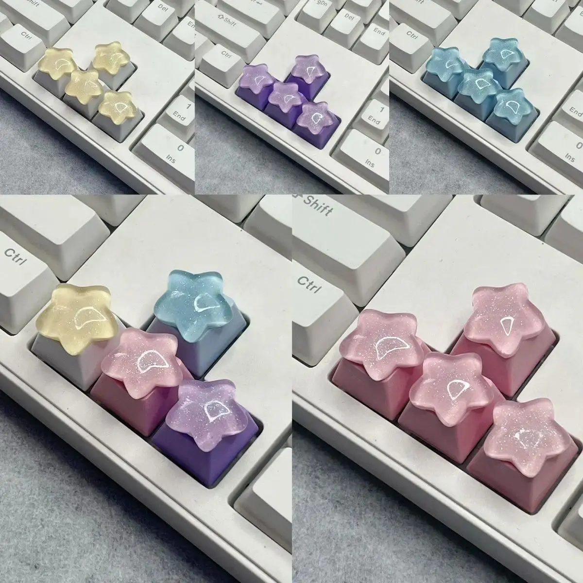 4pcs Star Pink Yellow Transparent Star R4 Height Stereoscopic Positioning Direction Key Mechanical Keyboard Special Key
