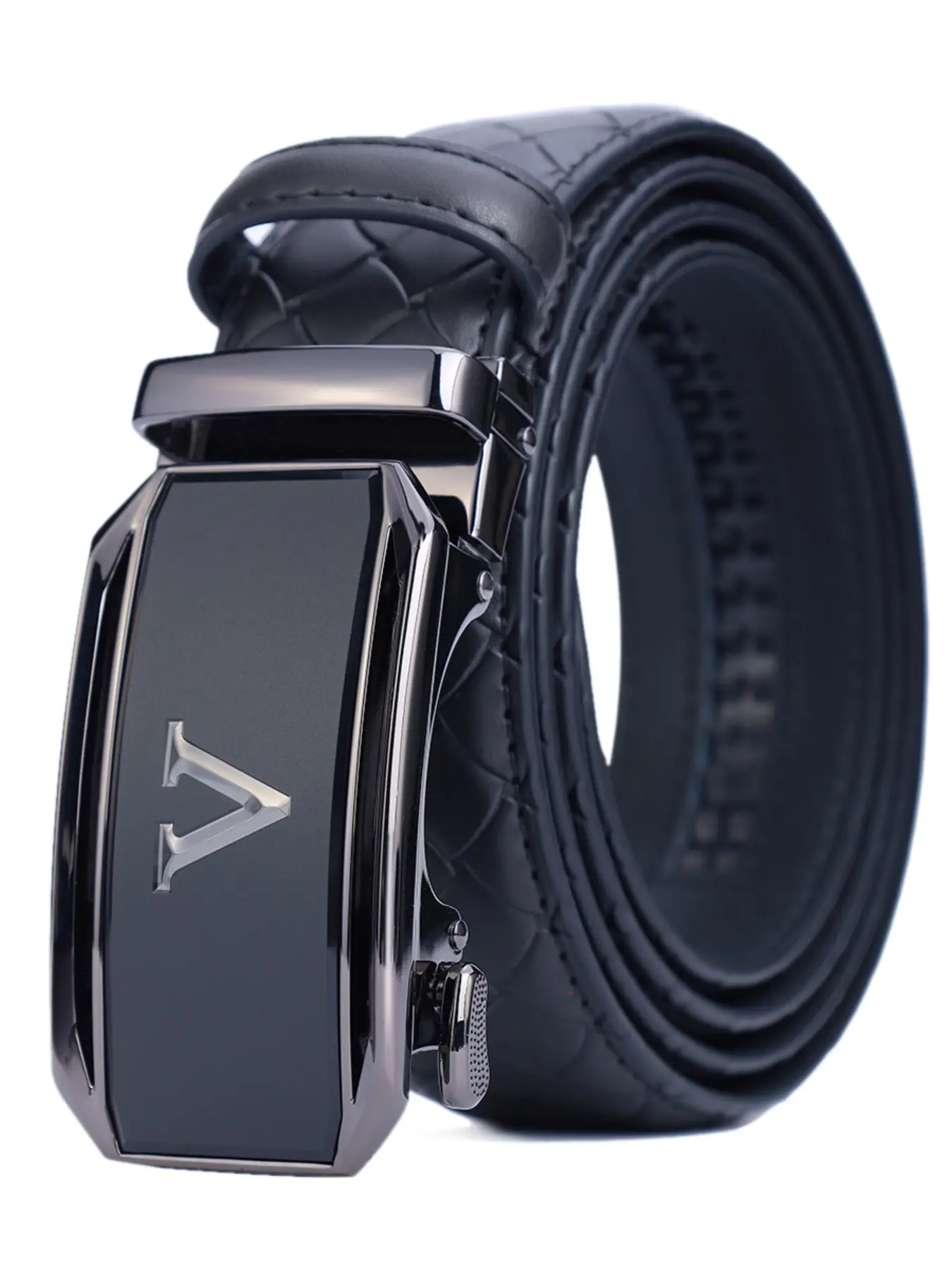 Men's Automatic Buckle PU Leather Belt, Easy Adjustable Belt, Alloy Buckle Business Casual Jeans Waistband, Fashion Party Daily Wear Accessory