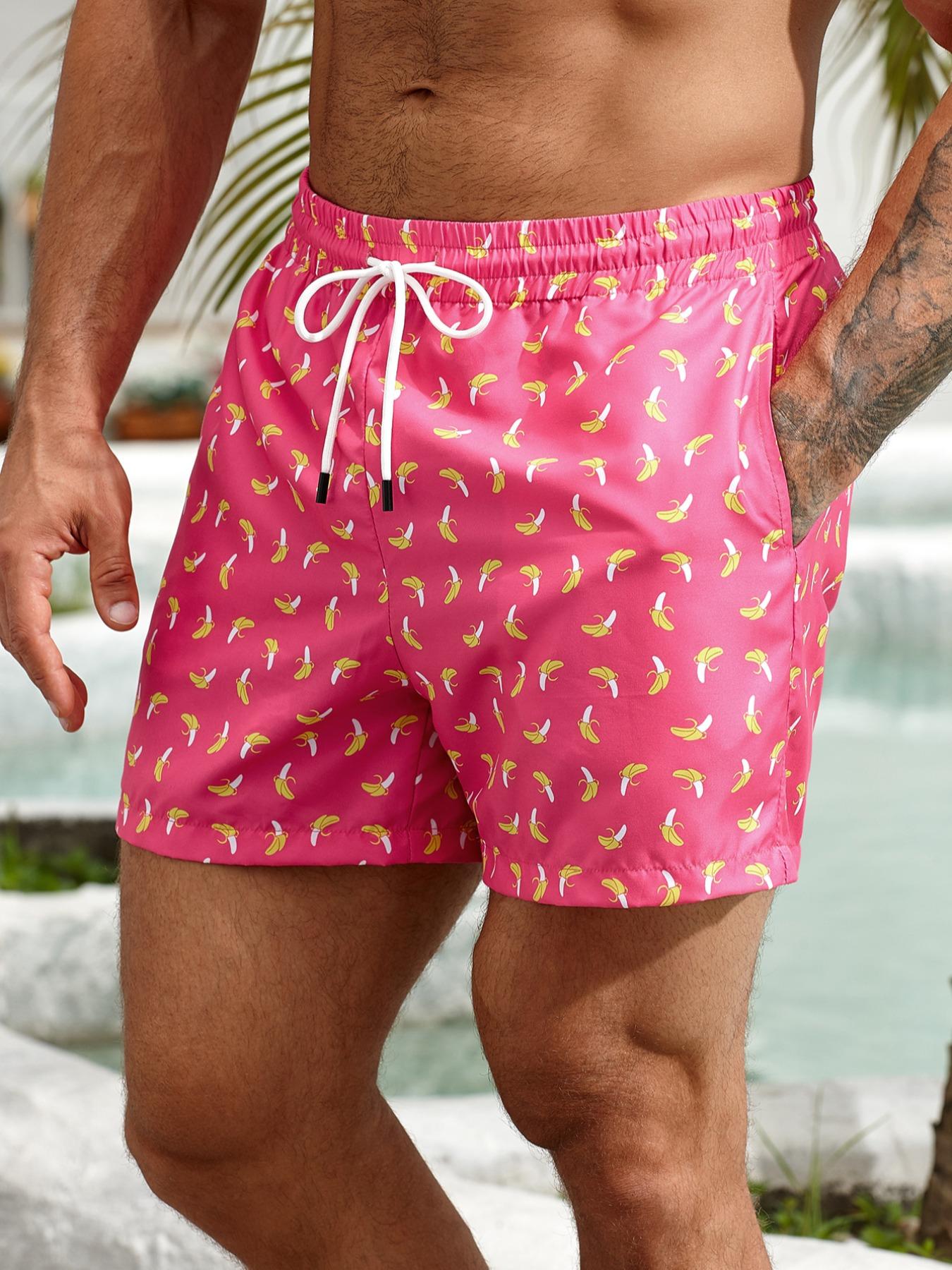 Men's Banana Print Shorts, High Saturation Bright Color, Quick-Dry Breathable Wrinkle-Resistant Fabric, Loose Five-Pocket Design, Summer Fashion