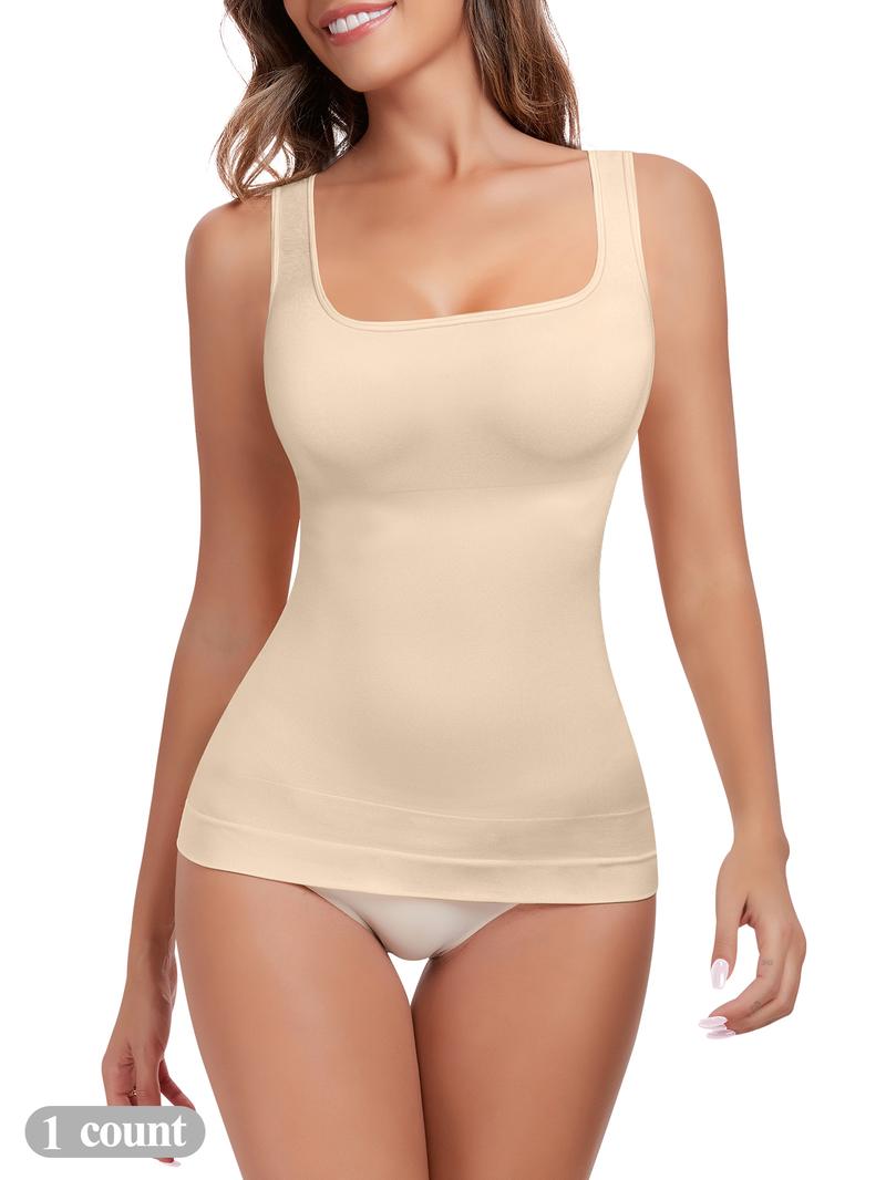 Women's Tummy Control Shapewear Tank Tops, Seamless Square Neck Compression Tops, Slimming Body Shapewear, Solid Backless Shaper