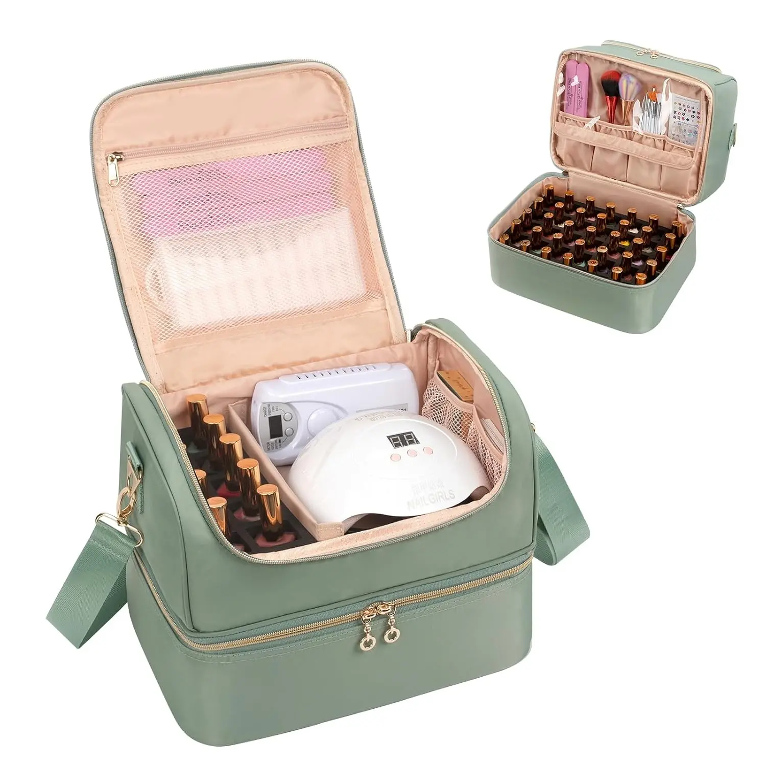 Nail Polish Organizer Case, Nail Supplies Storage Box Holds 45 Bottles Nail Polish & Nail Lamp, Travel Nail Tech Carrying Case Bag For Nail Stuff & Manicure Tools