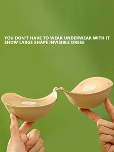 2 Pcs Thickened Adhesive Bra for Women with Shoulder Straps, Invisible Push Up Bra with Front Clasp, Soft Padded Cups for Backless Dress, Bikini, Evening Gown and Daily Wear
