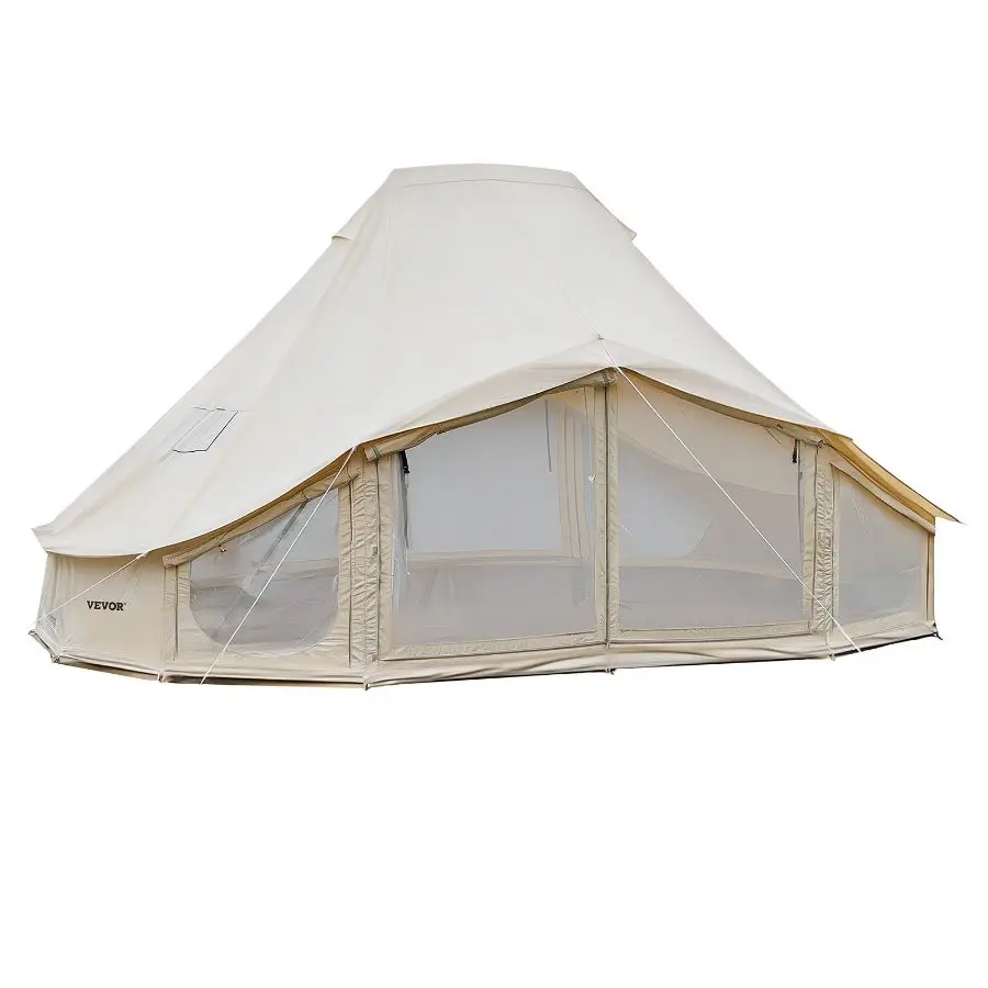 VEVOR Poly-Cotton Canvas Bell Tent, 4-Season 19.7x13.12x10.17 ft Yurt Tent with Stove Jack, Breathable, Holds Up to 12 People for Family Camping, Glamping, Outdoor Parties, Water Resistant