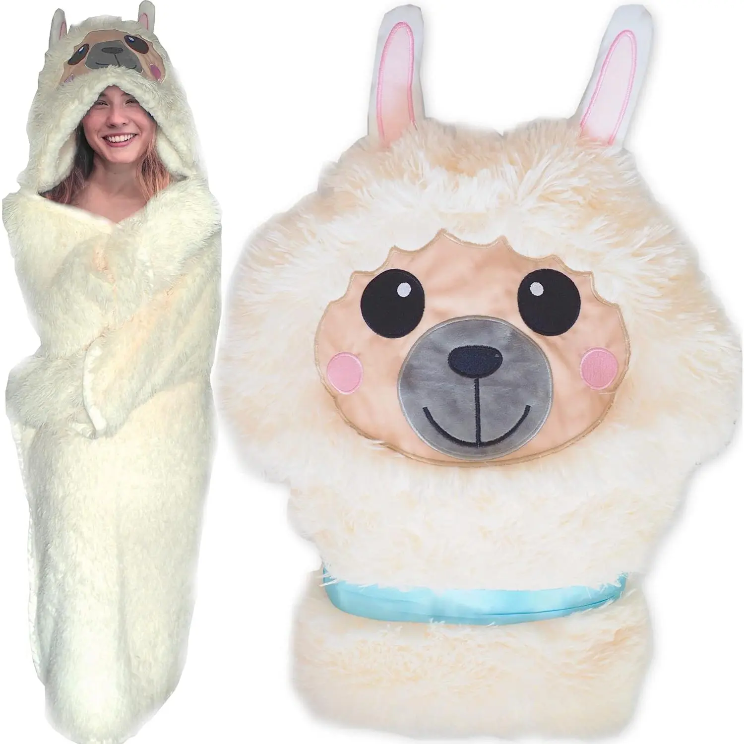 Adult Cozy Llama Face Blanket - Alpaca Sherpa Fleece Wrap, Large Home Wear, Soft Synthetic Indoor Throw, Easy-Washing Warm Plush, Thoughtful Modern Gift