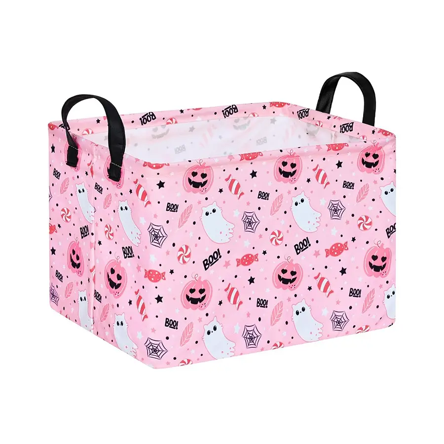 1PC, Halloween Boo Basket Storage Basket Pumpkin Ghost Gift Basket for Kids Foldable Toy Box Organizer Bin Laundry Nursery Hamper for Home Office Dorm Closet Shelf