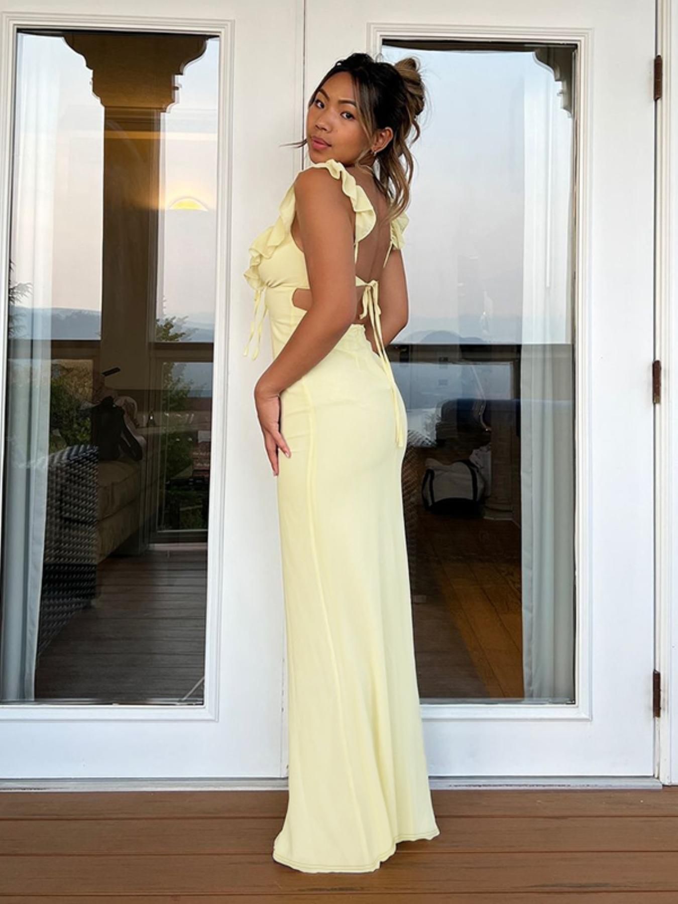 Women's Plain Tie Front Dress, Elegant Fashion Casual Backless Dress for Daily Outdoor Wear, Women Dress for Summer, Elegant Romantic Dress, Womenswear