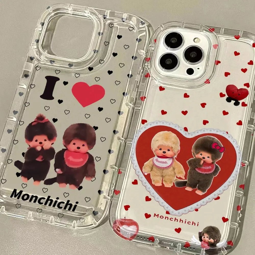Cute Monchhichis New Ins Phone Case for iPhone 17 Promax 17E 16 15 14 13 12 11 Pro Max 17Air Plus & Samsung Galaxy S24 S23 S22 Ultra Plus Anti-Fall Transparent   TPU Smartphone  shockproof protection Soft silicone Back Cover