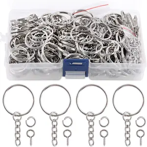 450 count 1" 25mm Sliver Key Chain Rings Kit, Including 150 count  Rings with Chain and 150 count Jump Ring with 150 count Screw Eye Pins Bulk for  Findings Making (Sliver)