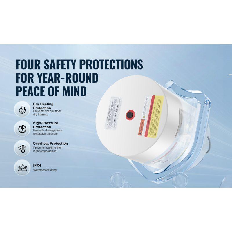 VEVOR Electric Water Heater, 10 Gallon Tank Instant Hot Water Heater, 1.6Kw Tankless Water Heater w/ LED Display, Knob Control, IPX4 Waterproof Side Connection On Demand Heaters for Shower, Bath