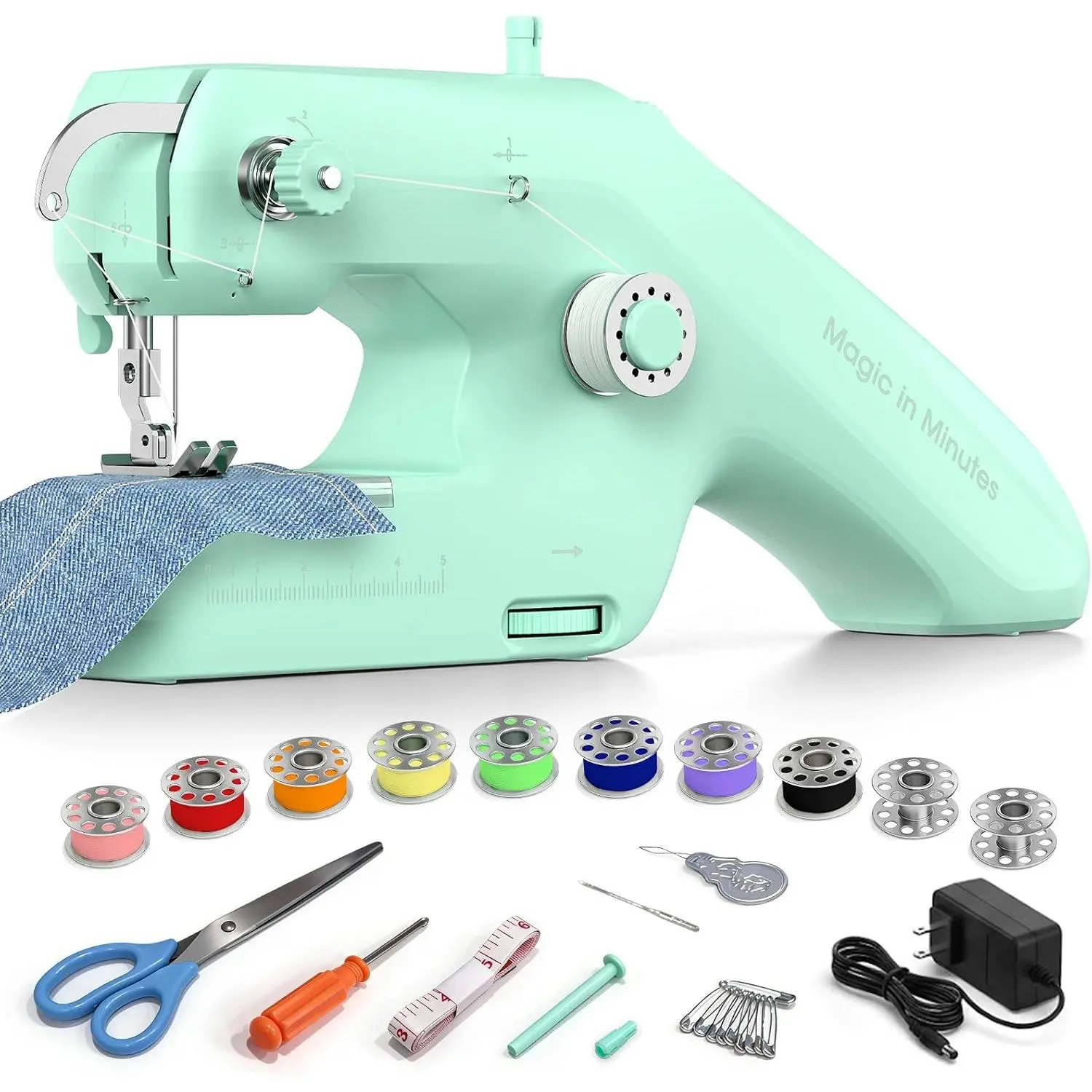 Handheld Sewing Machine, Double Thread Lockstitch, Portable Mini Sewing Machine,  Operated Compact Hand Held Sewing Machine for Adults Beginners Clothes Mending Denim Repair