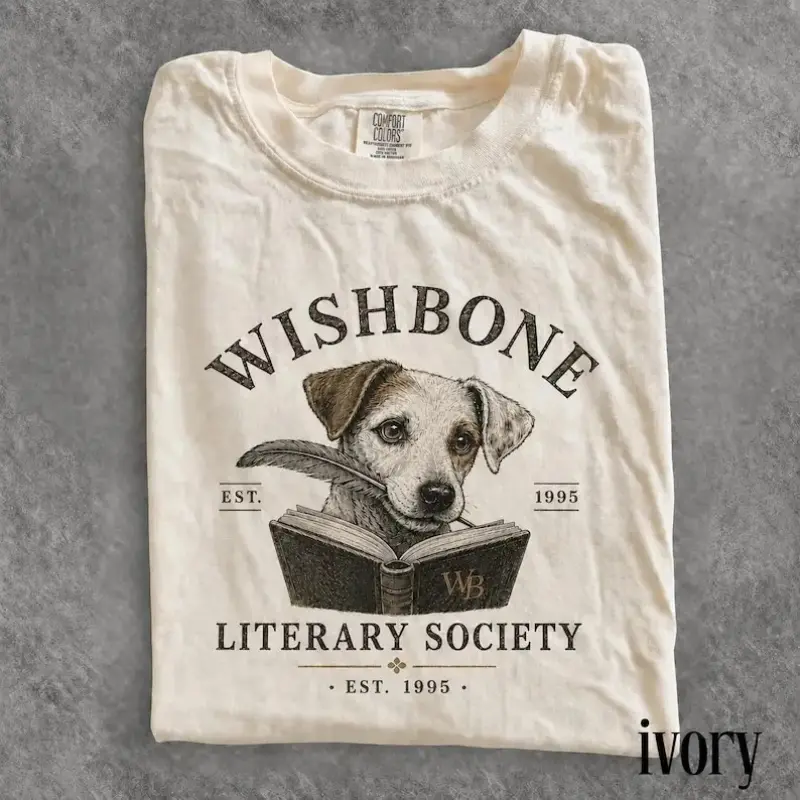 Casual Fitted Matching T-Shirt for Women, Vintage Literary Society Dog Graphic Print, Short-Sleeve Book Lover Gift, Shortsleeve, Top