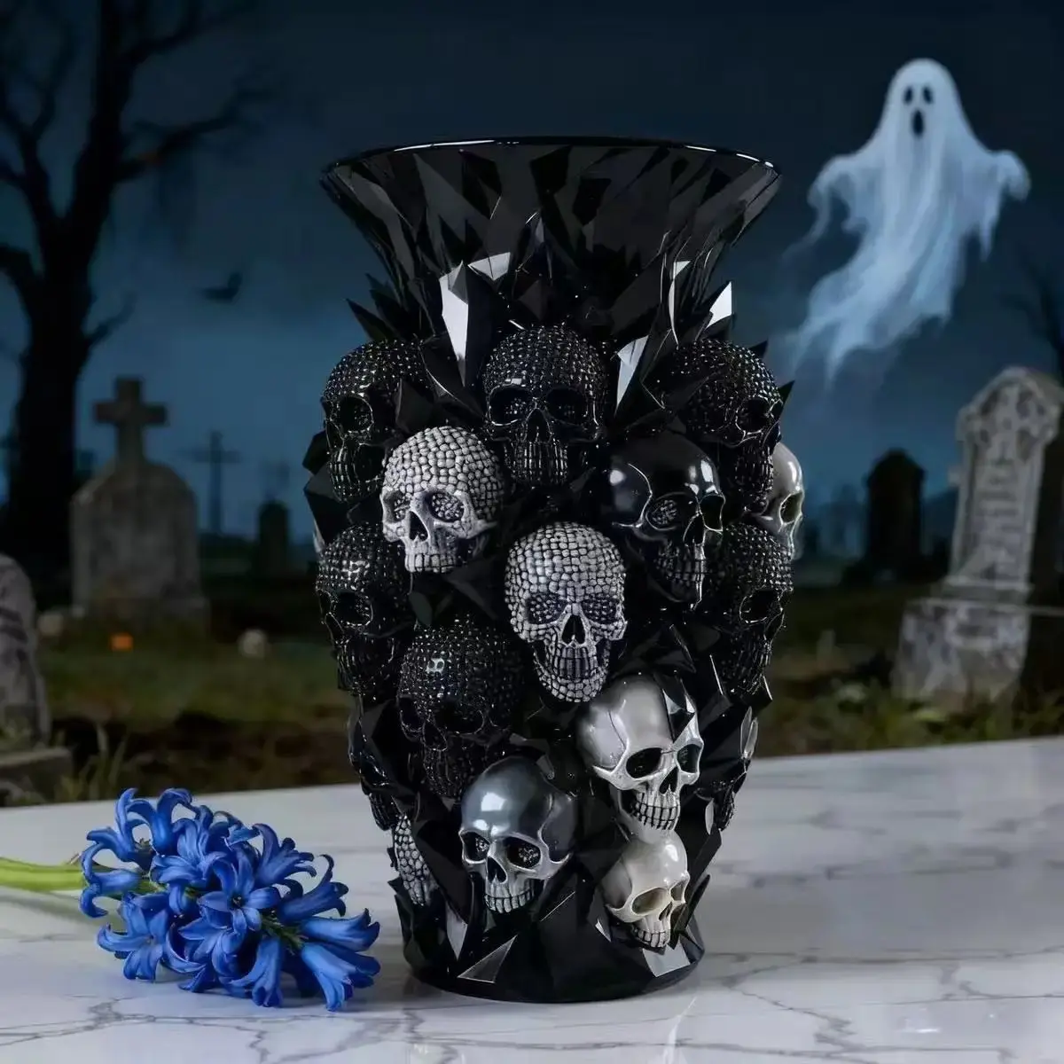 New Halloween Skull Ornament Resin Craft, Creative Decorative Piece, Skull Vase Decoration, Unique Artwork for Festive Season