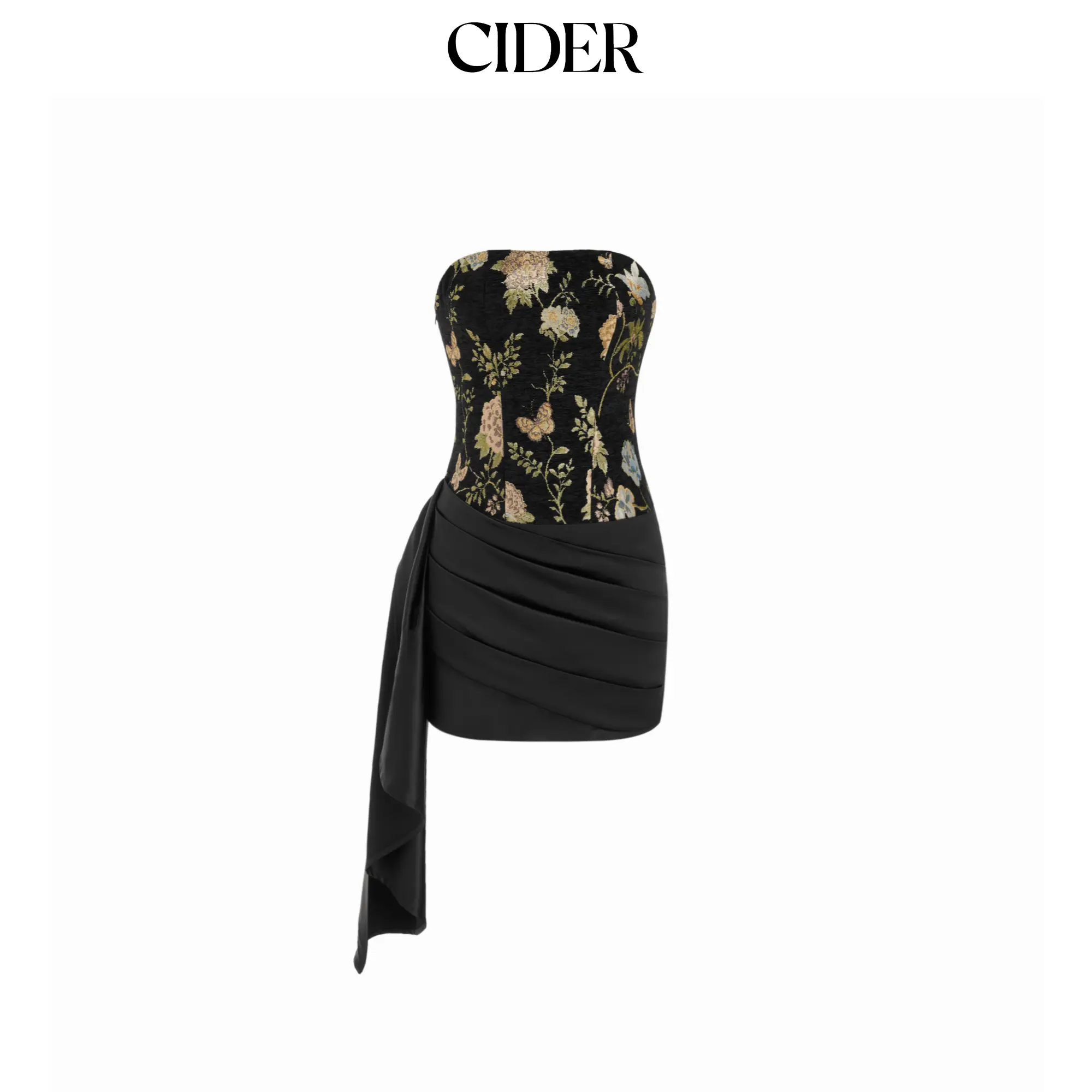 Cider Jacquard Floral Asymmetrical Draped Ruched Bandeau Mini Dress SummerFinds