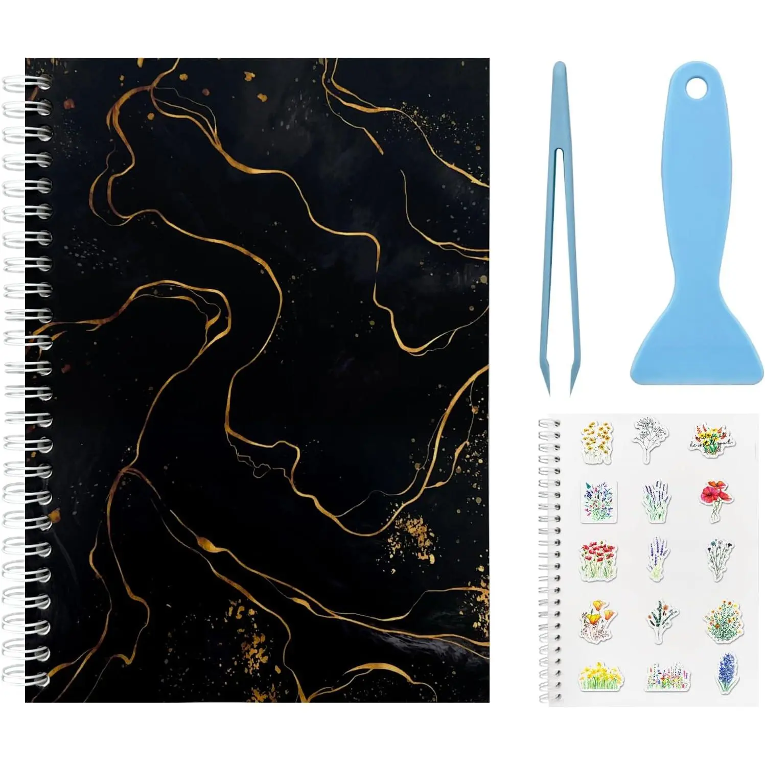 Sticker Collecting Book Storage Album with 60 Sheets Blank Release Paper - A5 Size Sticker Collection Organizer Book for Adults with Tools (Black)