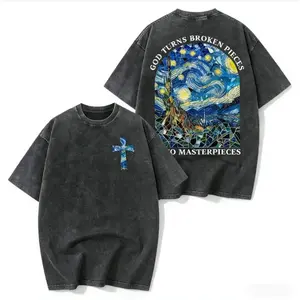 "God Turns Broken Pieces" Retro Washed T-Shirt | Double Sided Printed 230g Cotton | Christian Faith Gift for Men | Vintage Streetwear Top