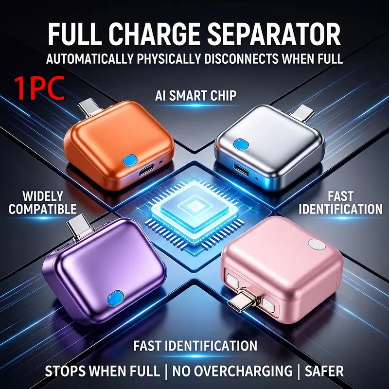 140W AI Auto-Disconnect Fast Charger, Usb charging adapter & Physical Separator, Features auto-disconnect, power outage detection & dual current, Safely supports multiple devices without battery damage, Smart portable AI tech for safety