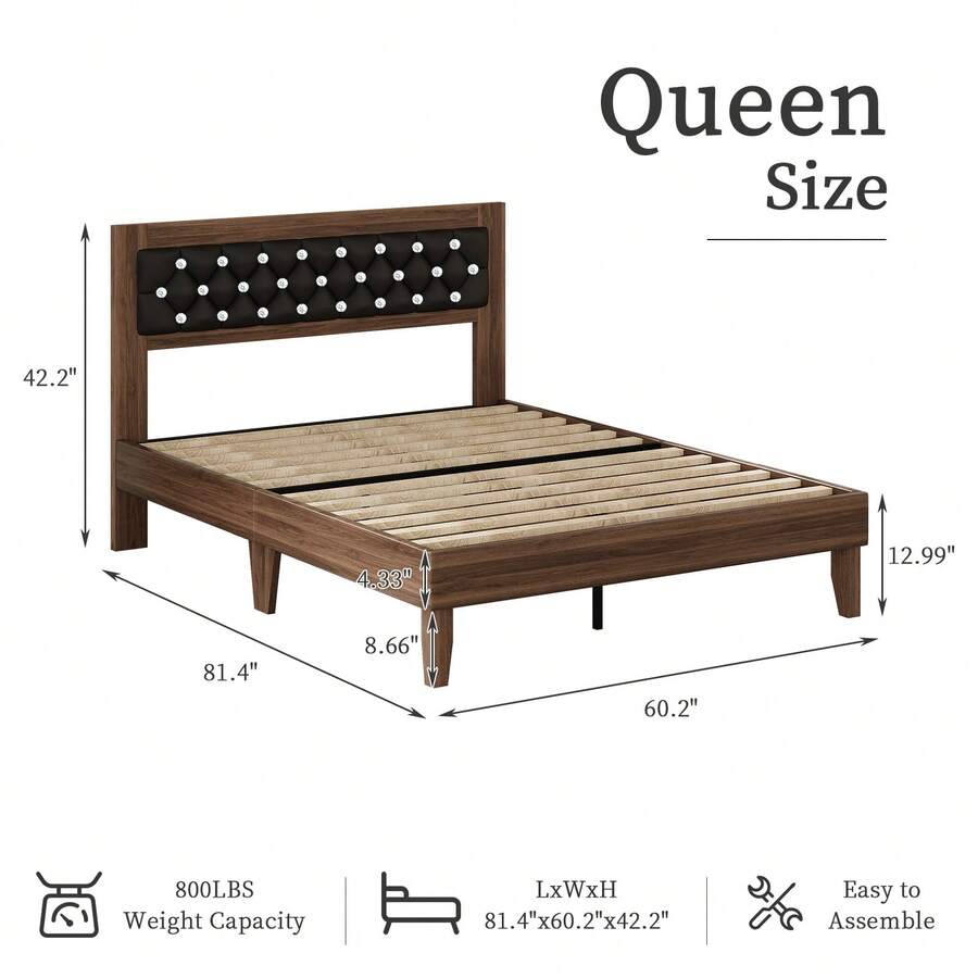 Upholstered Bed Frame with Diamond Tufted Headboard, Vintage & Modern Style, Strong Wooden Slat Support, No Box Spring Needed, Noise-Free Easy Assembly Upholstered Bed Frame with Diamond Tufted Headboard, Vintage & Modern Style, Strong Wooden Slat Support, No Box Spring Needed, Noise-Free Easy Assembly