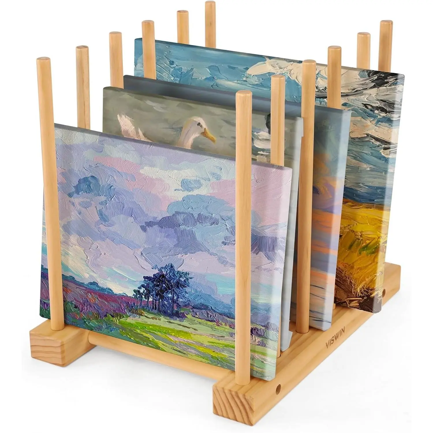 Tabletop Art Storage Rack - Wooden Drying & Display Rack with Adjustable Slots for Organizing Canvas, Prints, Artwork, Panels, and Posters - Ideal Organizer for Studios & Galleries