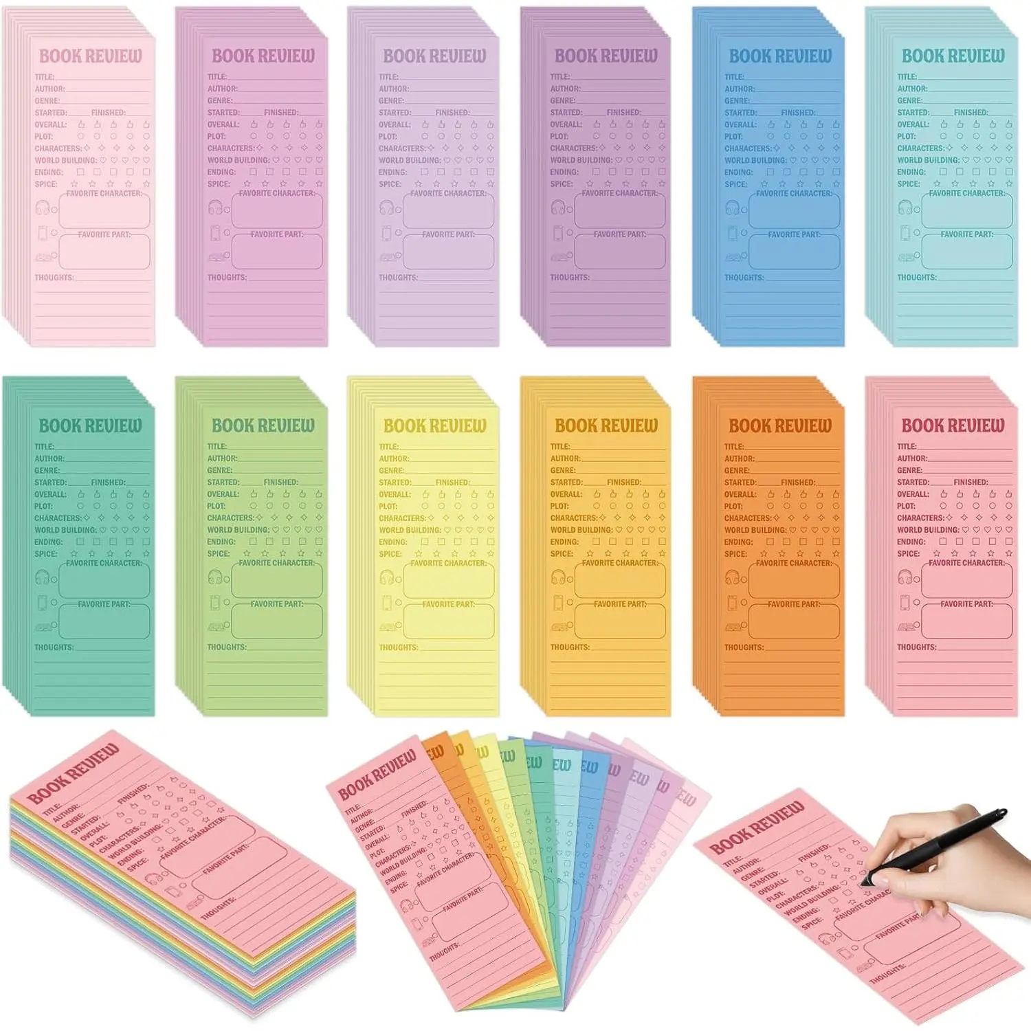 240 count Pastel Book Review Bookmarks Book Markers Reading Log Page  for Bookworms Bookish Books Club Gifts  to School Students Teachers Women to Review  Christmas Books Supplies