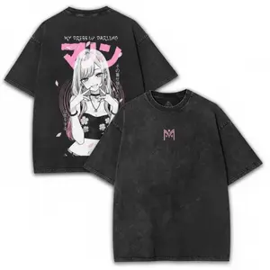 My Dress Up Darling Marin Kitagawa Vintage Washed Oversized T-Shirt, Front Mini Logo Back Big Anime Girl Graphic Tee, Pink Aesthetic Unisex Grunge Manga Streetwear Casual Top Cosplay Fan Gift