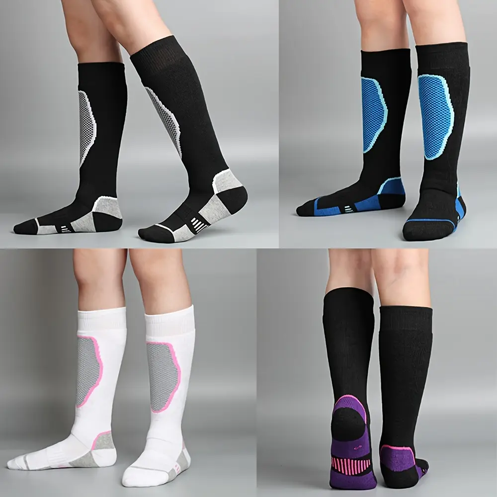 1 Pair 7- Autumn Winter Thick Warm Breathable Outdoor Sports Long Ski Socks, Suitable for Boys And Girls Skiing, Ice Skating, Mountain Climbing And Other Winter Outdoor Activities