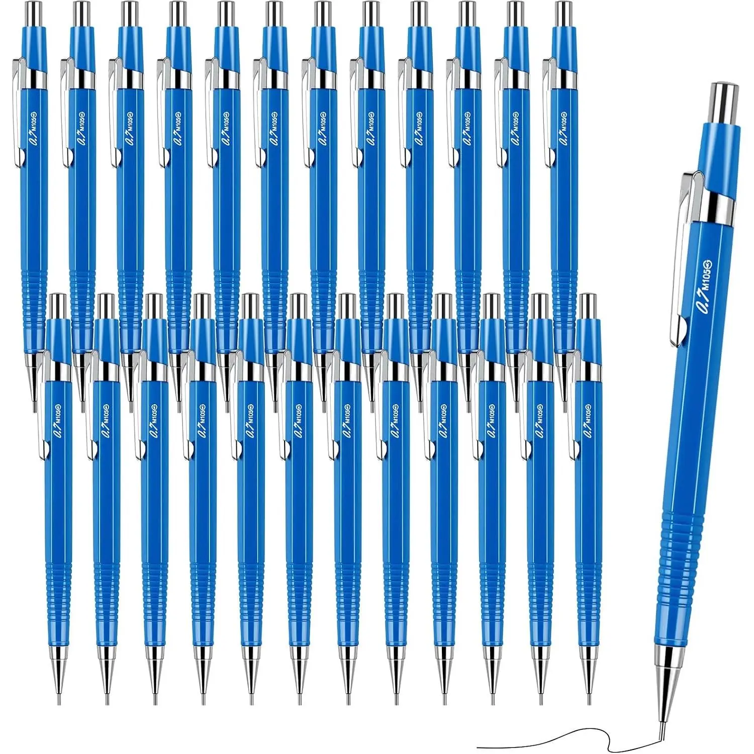 24 count Blue Mechanical Pencil 0.7mm Metal Penpoint Mechanical Pencil Retractable Automatic Drafting Pencils Refills for  to School Supplies Writing Drawing Signature