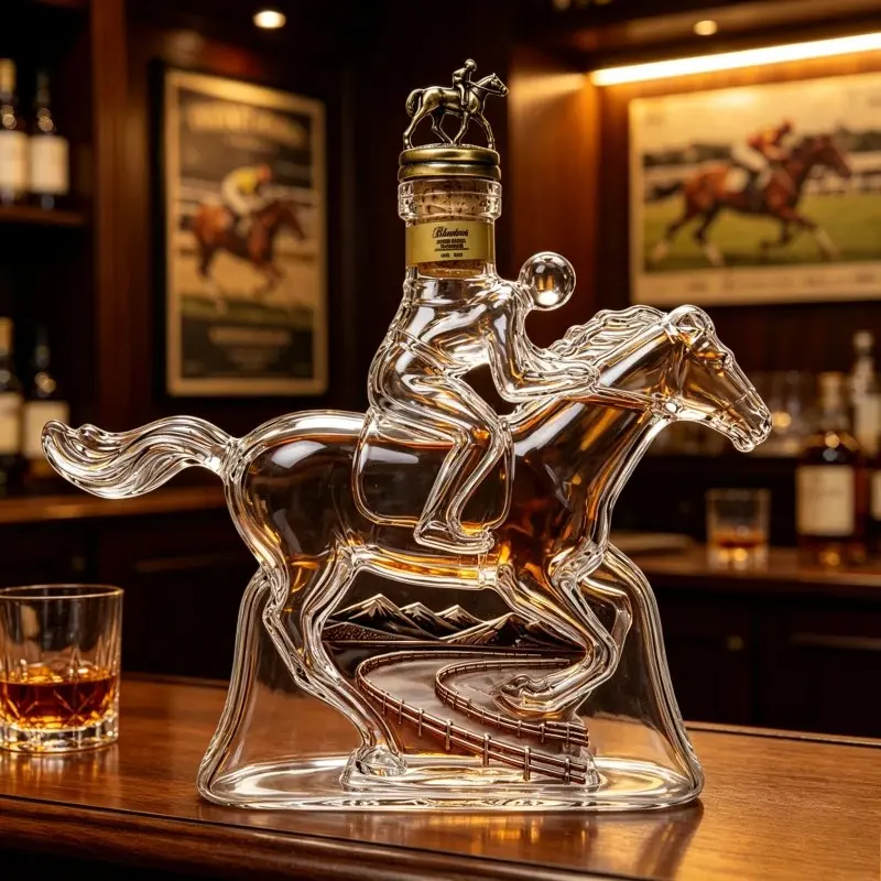 Horse-Shaped Glass Decanter Whiskey Bottle, Western Cowboy Design, Handmade Vintage Home Bar Decor, Unique Gift for Men