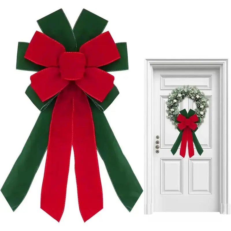 Large Size Classic Farmhouse Christmas Ribbon Bows - Classic Bow for Front Door, Home Festive & Party Decorations