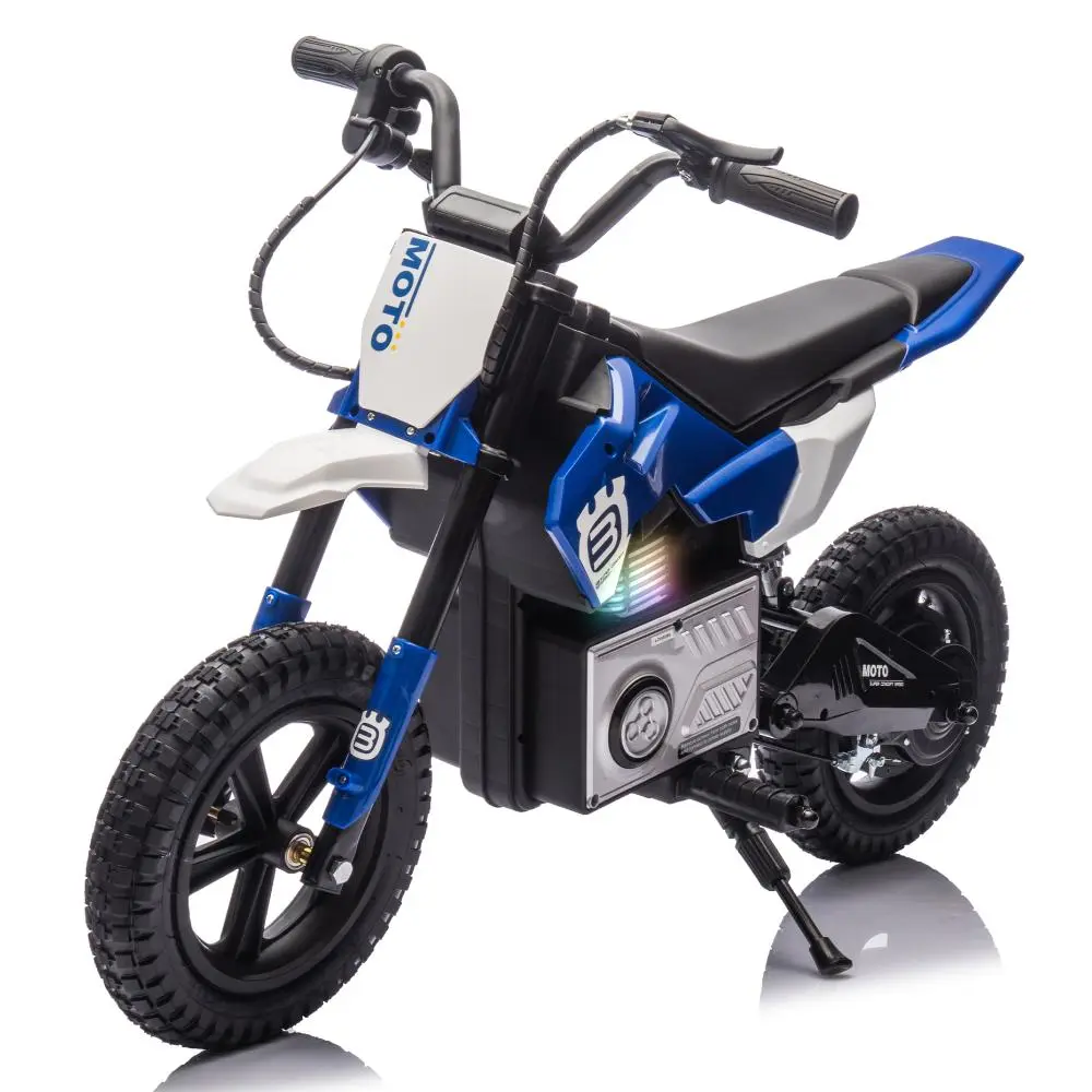 Kids' 24V Battery-Powered Electric Motocross Motorcycle Toy, 200W Hub Motor Ebike, Rear Shock, Adjustable Speed, LED Breath Lights, Bluetooth Music Function