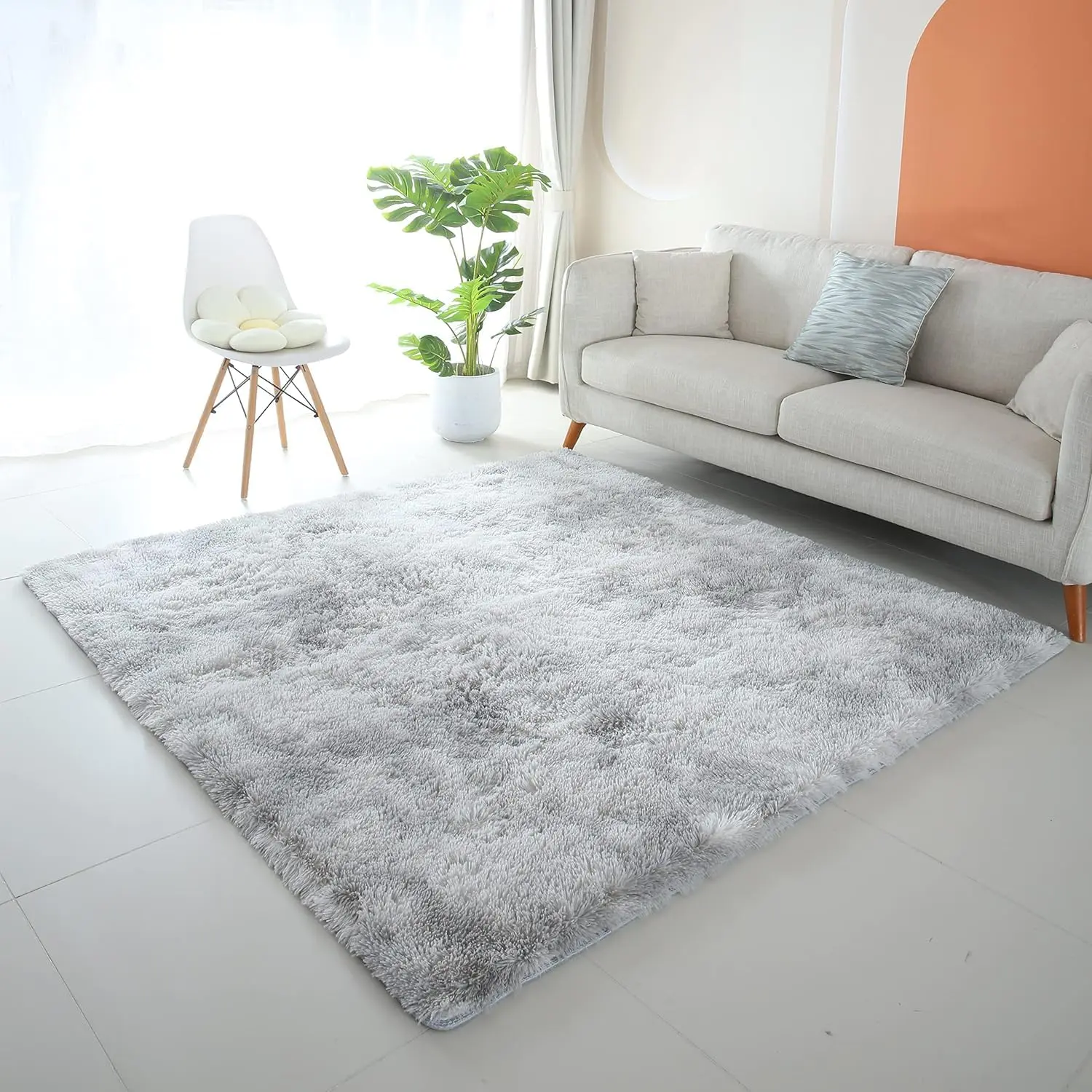 Square Rug 6x6 Shag Area  Rug- Grey | Plush  for Living Room, Square Carpet for Bedroom, Soft Shaggy Living Room Dorm  Tie Dyed