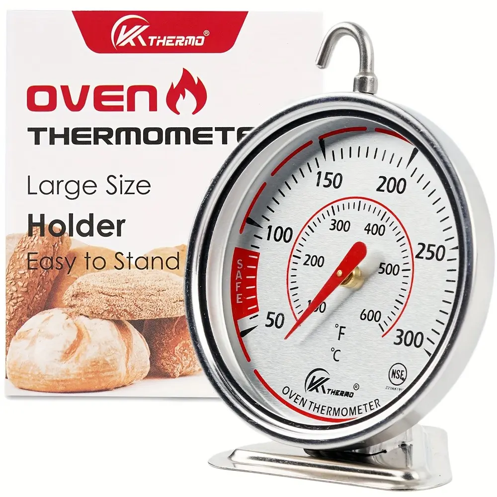 Oven Thermometer, Pointer Kitchen Temperature Gauge, 360° Rotating Hook, Dual Scale Dial, Stainless Steel, 50-300℃/100-600℉, Gift Idea